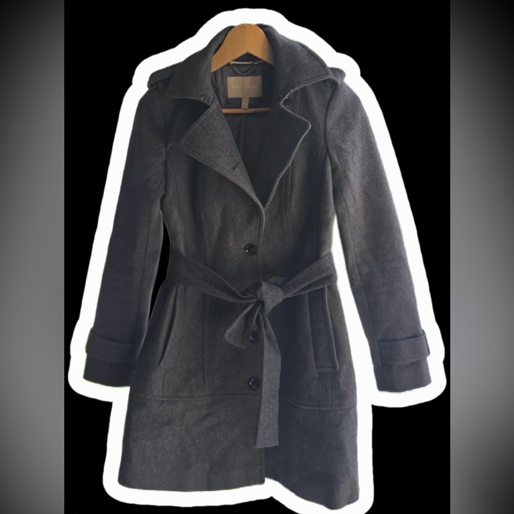 Stylish Banana Republic XS Gray Grey Wool Belted Trench Coat